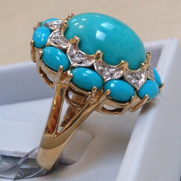 NWT $4,750 LeVian Le Vian Turquoise Diamond 14K Yellow & White Gold Ring Size 7 - Picture 3 of 7